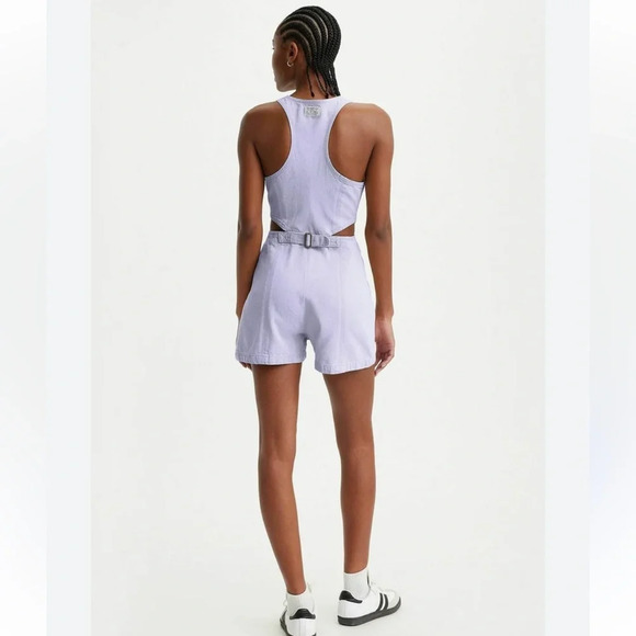 Levi's Radon Cut-Out Women Romper Purple Size Medium Pocket Soft Downtown Girl - Picture 14 of 14